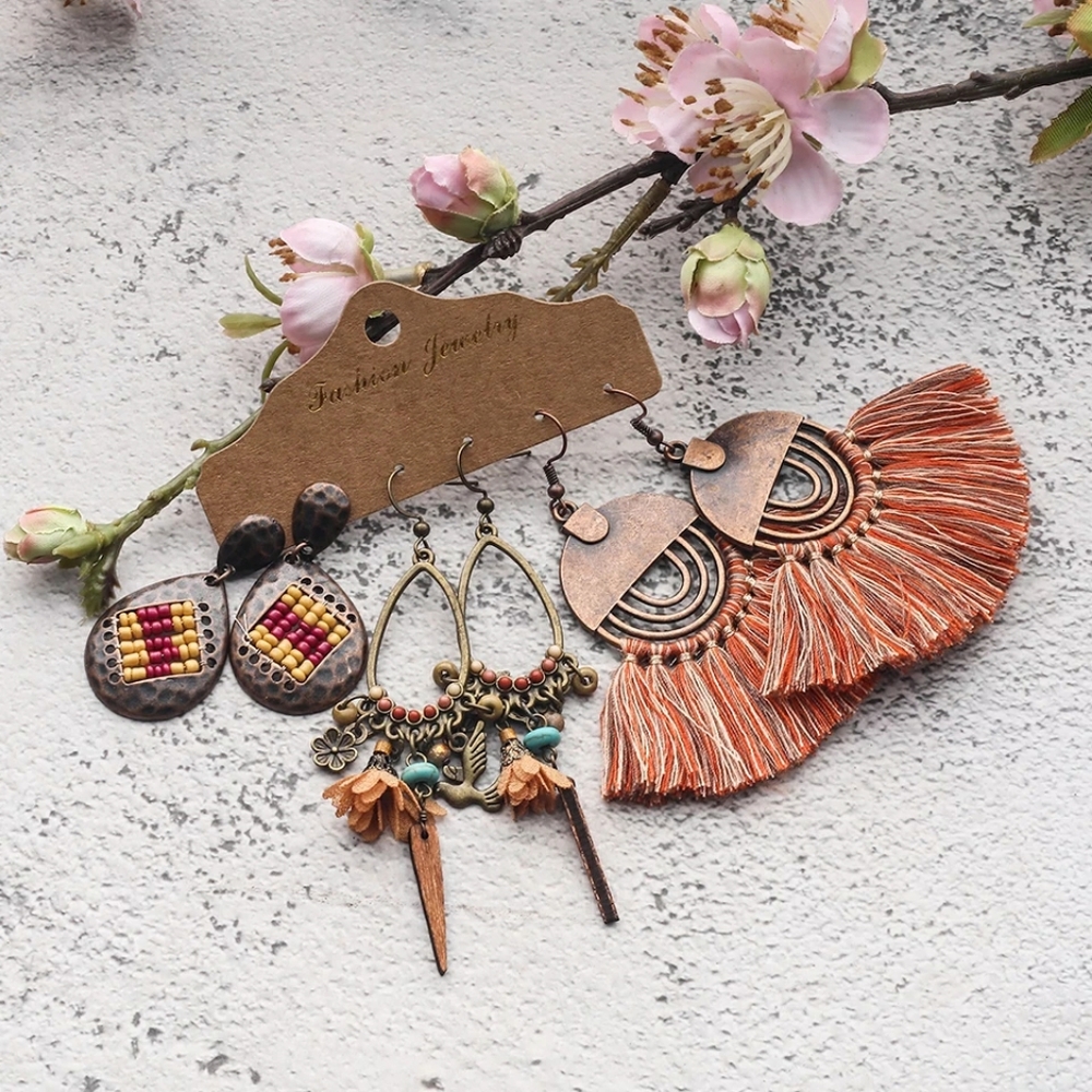 B2G1 3 Pair Set Tribal Bohemian Dangle Earrings